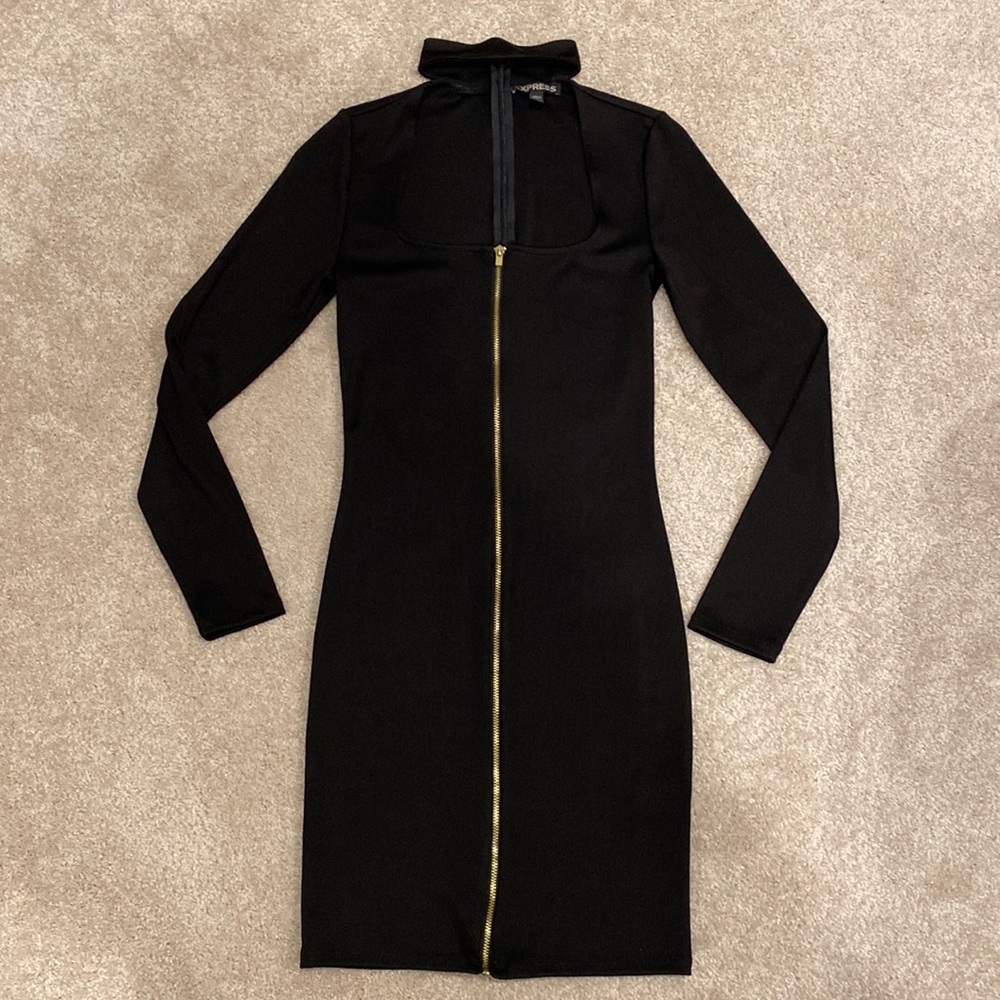 Express Black Scoop Neck with Choker Bodycon Dress, Size XS
